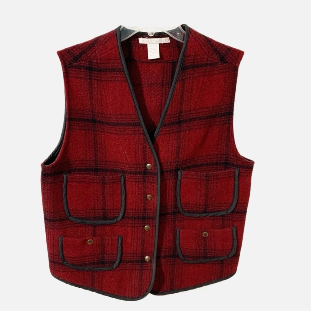 Vintage The Limited Wool Blend Snap Button Front Plaid Vest Pockets / Flaps ❤️🖤